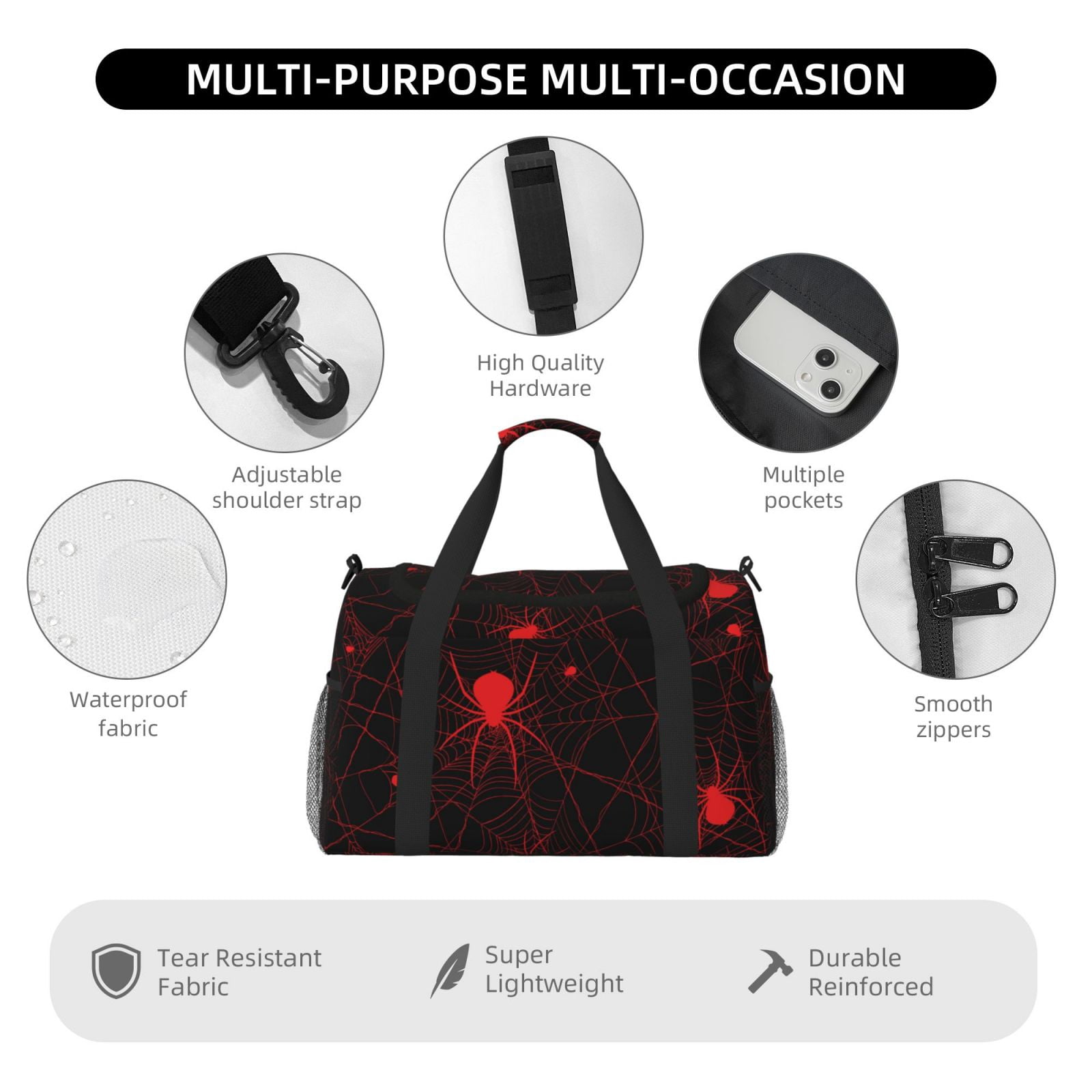 Fuzoiu Red Spider On The Web Print Travel Duffle Bag,Carry On Tote Bags,Duffel Bag,Sport Gym Bag, Hospital Bag for Labor and Delivery, Overnight Bag,Luggage Bag
