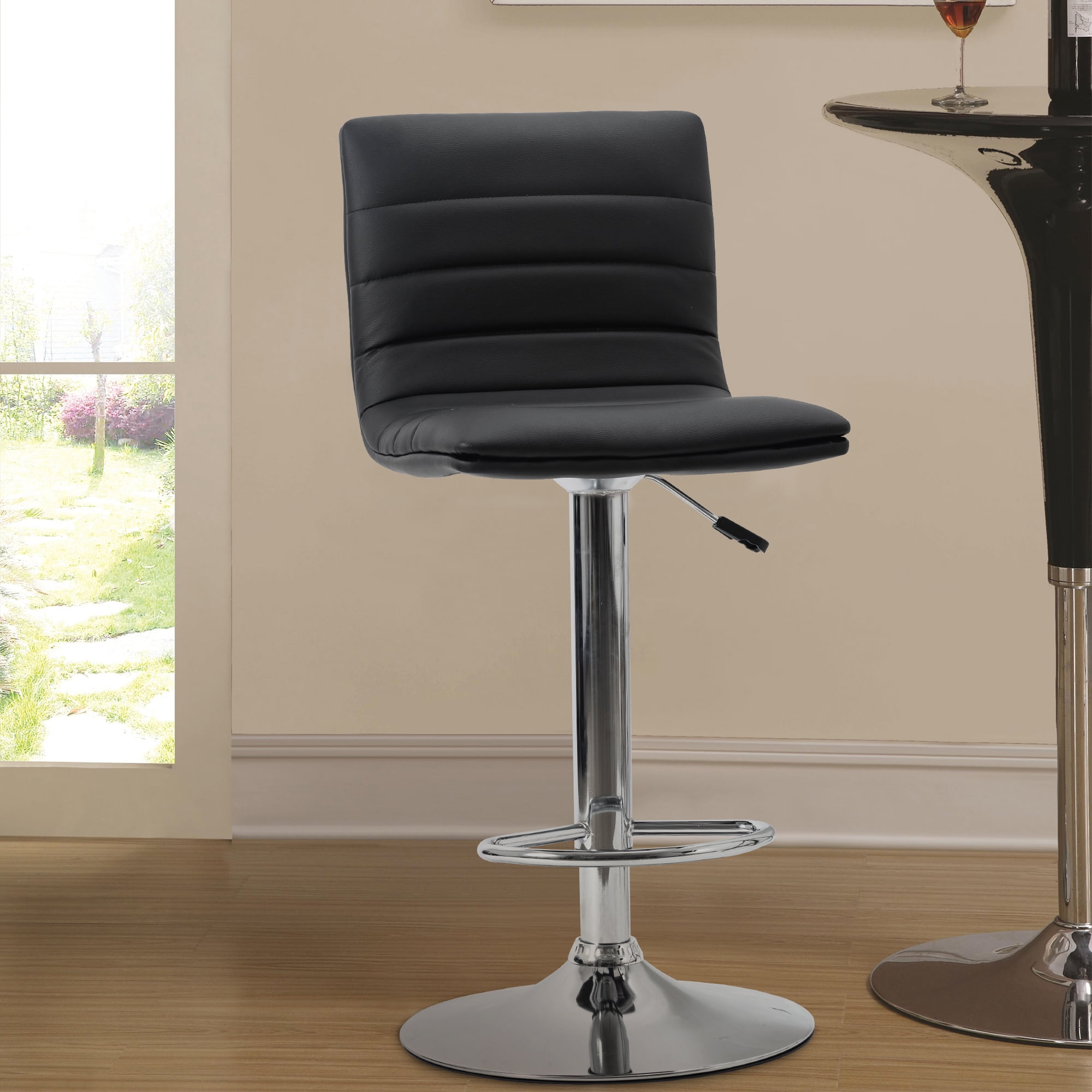 Set of 2 Bar Chairs Height Adjustable Counter Bar Stools with Cushion Black
