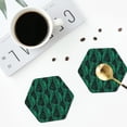 thumbnail image 4 of Yiaed Mint Bird Feathers Print Leather Coasters for Drinks - Cup Coasters Coffee Table Kitchen Table Bar, Home & Office Gifts Handmade Drink Coasters-Hexagon, 4 of 6