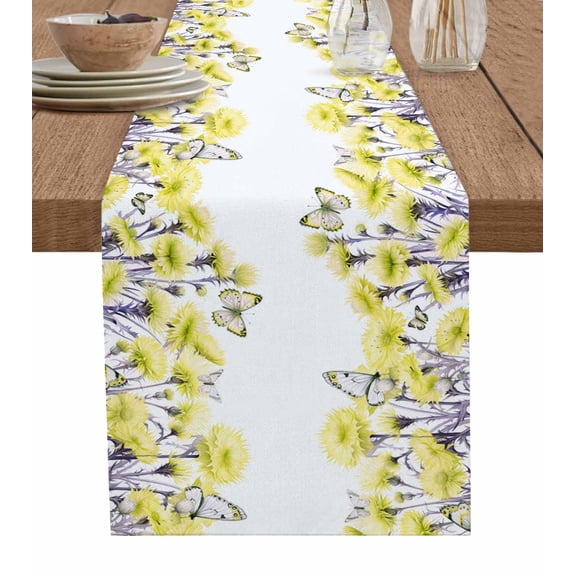 Ldtrchee Yellow Spring Floral Table Runner 72 Inches, Watercolor Summer Botanical Elegant Bed Runner Dresser Scarves Tabletop for Indoor Outdoor Parties/Ceremony/Banquet, 13" x 72"