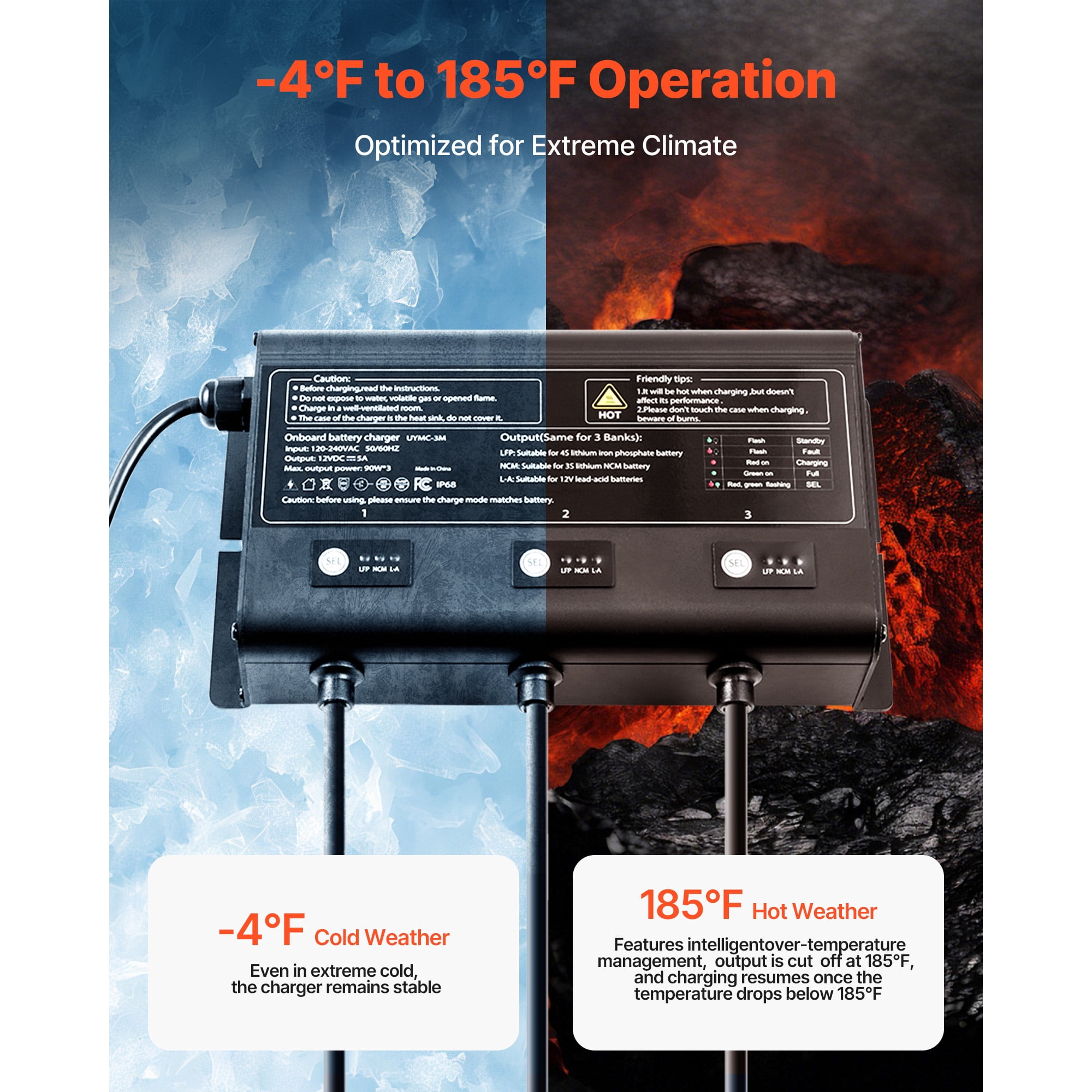 KFFKFF Marine Battery Charger, 3-Bank, 5A 12V Onboard Charger, IP68 Waterproof Smart Charger, Compatible with Lithium-Ion (LiFePO4), NCM, and Lead-Acid Batteries for Boats, Yachts, RVs, and Trailers