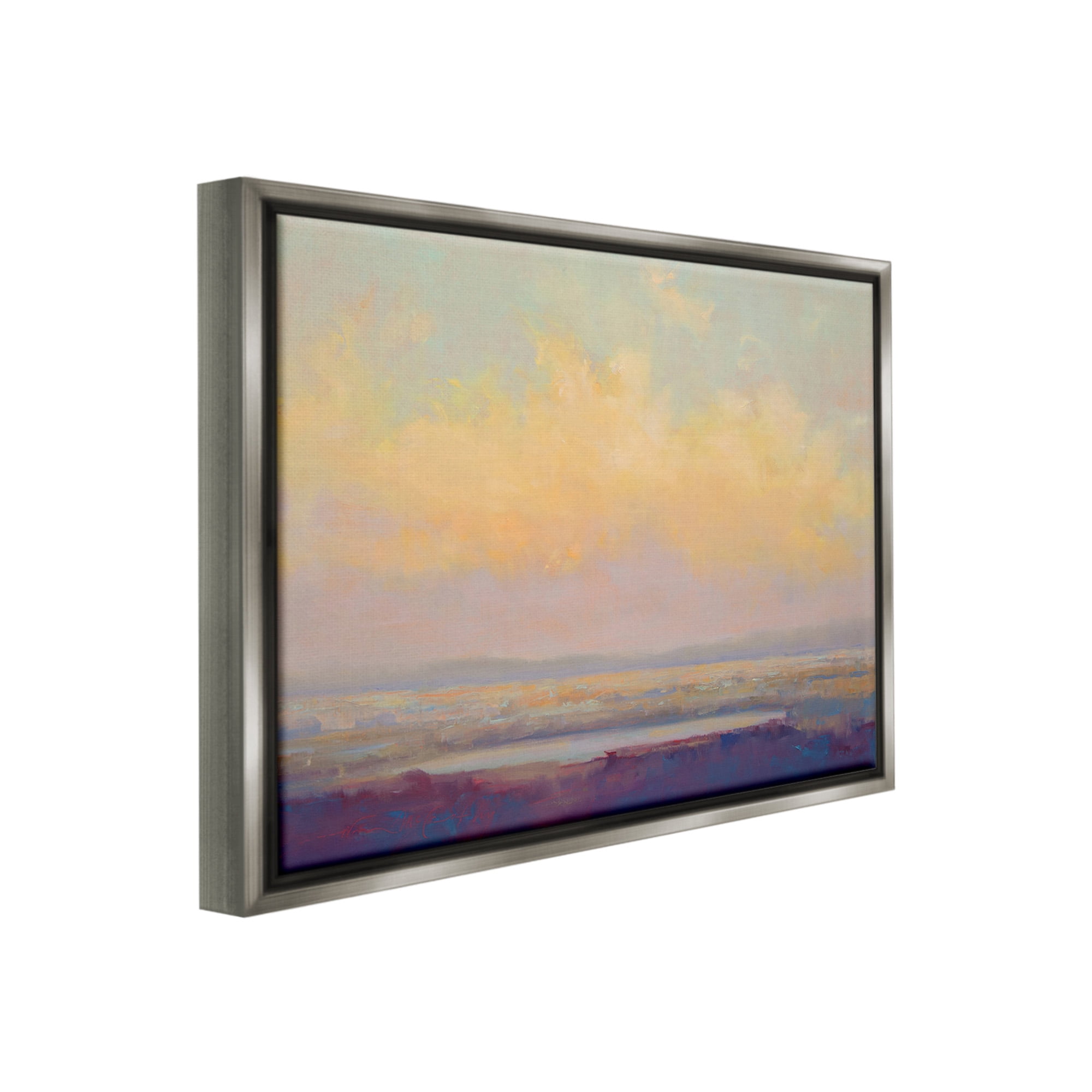 Stupell Industries Abstract Orange Sunset Landscape Painting Gray Floater Framed Canvas Art Print Wall Art, 31 x 25