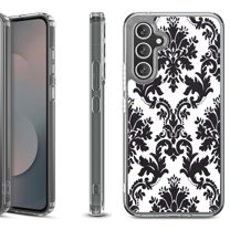 Shockproof Protective Phone Case Cover for Samsung Galaxy S25 FE, by OneToughShield - Victorian White/Black