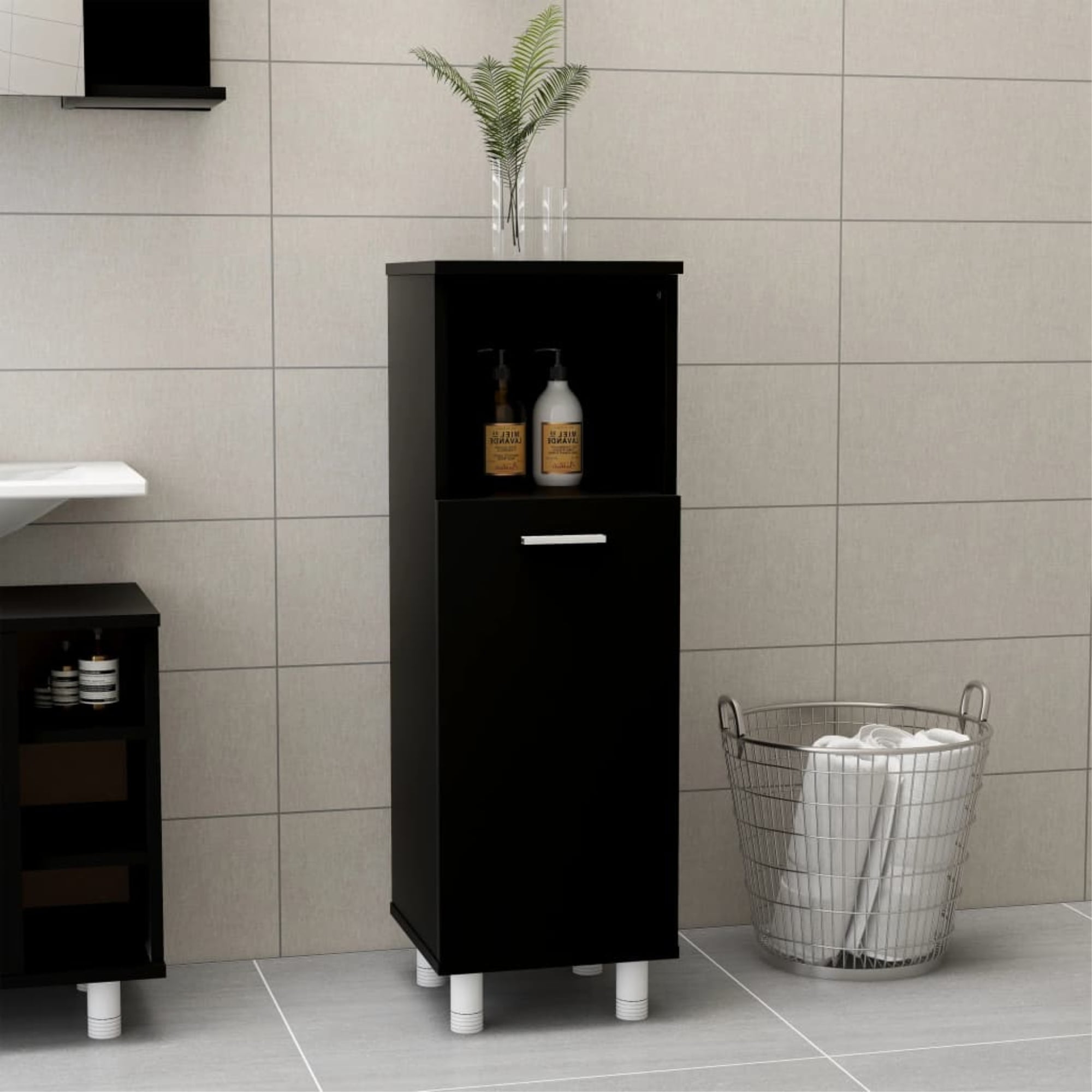 vidaXL Bathroom Black 11.8"x11.8"x37.4" Chipboard
