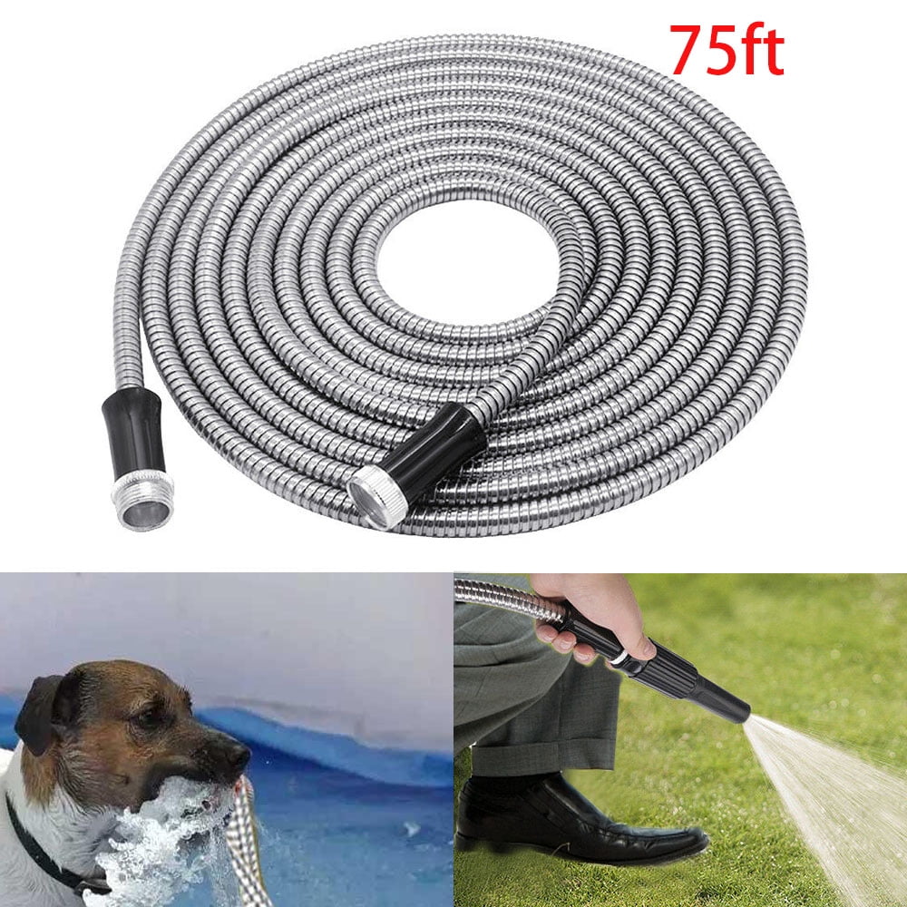 ALL-CARB Stainless Steel Metal Garden Water Hose Pipe 75FT Flexible Lightweight