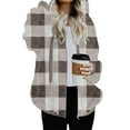 thumbnail image 6 of Karight Jackets for Women Fuzzy Fleece Zip Up Jacket Fall Winter Oversized Long Sleeve Hooded Warm Plaid Coats, 6 of 9