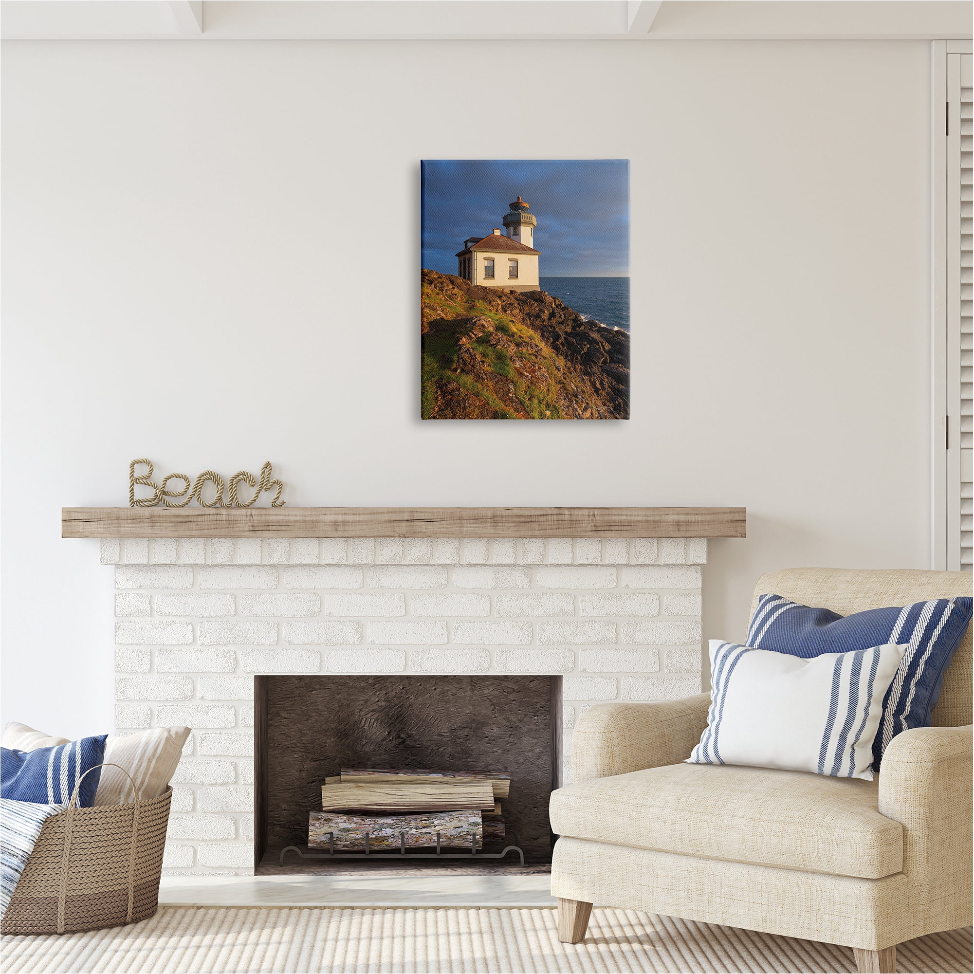 Stupell Industries Coastal Lighthouse Photography Landscape Photography Gallery Wrapped Canvas Art Print Wall Art, 24 x 30