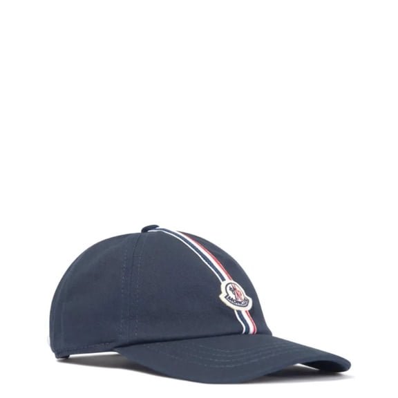 Moncler Kids Logo-Patch Stripe-Detail Cap, Size Small