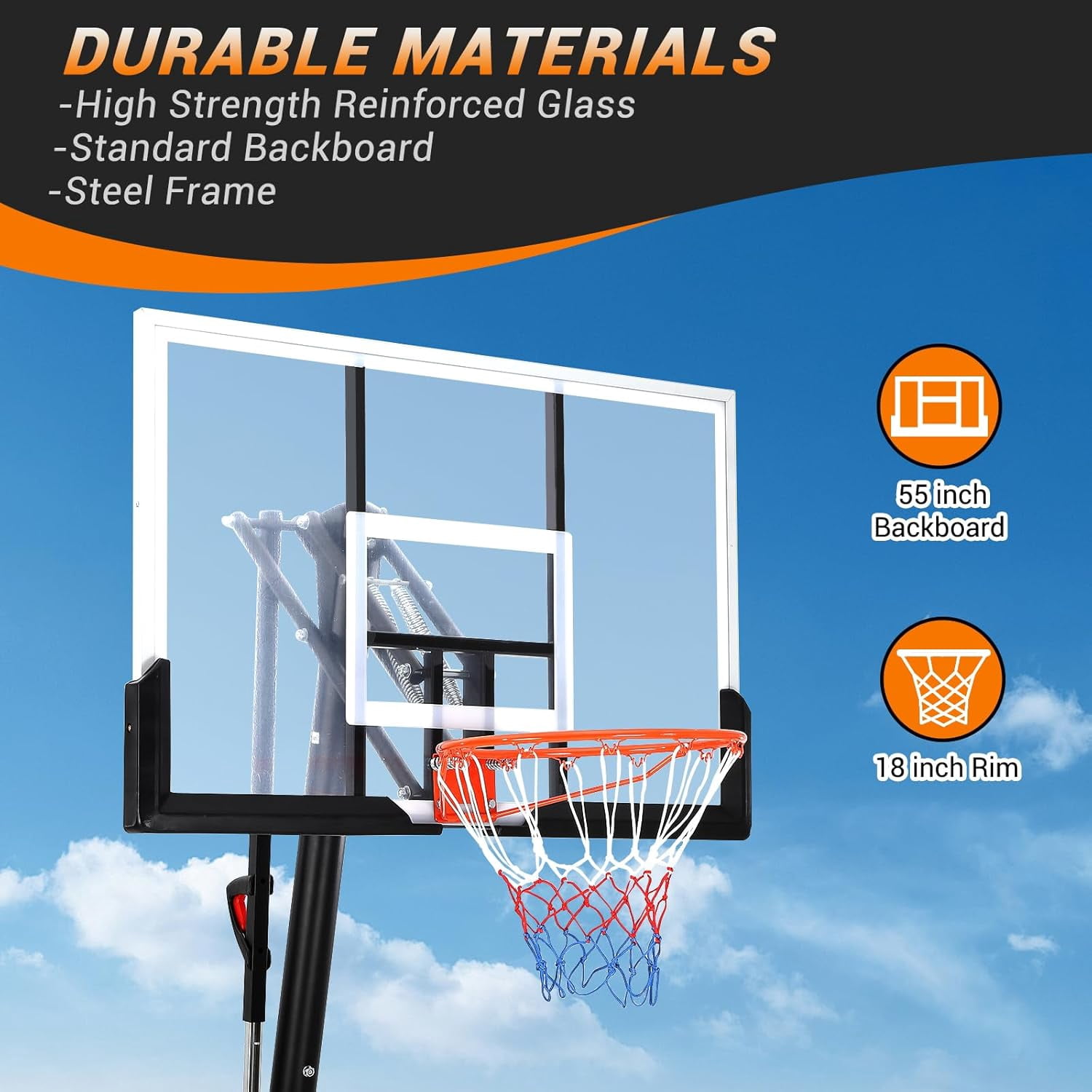 Lumiparty Basketball Hoop Outdoor 5.2-10Ft Portable, 47 Inch Shatterproof Backboard, Quick Adjustable Basketball Goal System for Adults in Swimming Pool Driveway Backyard, Black