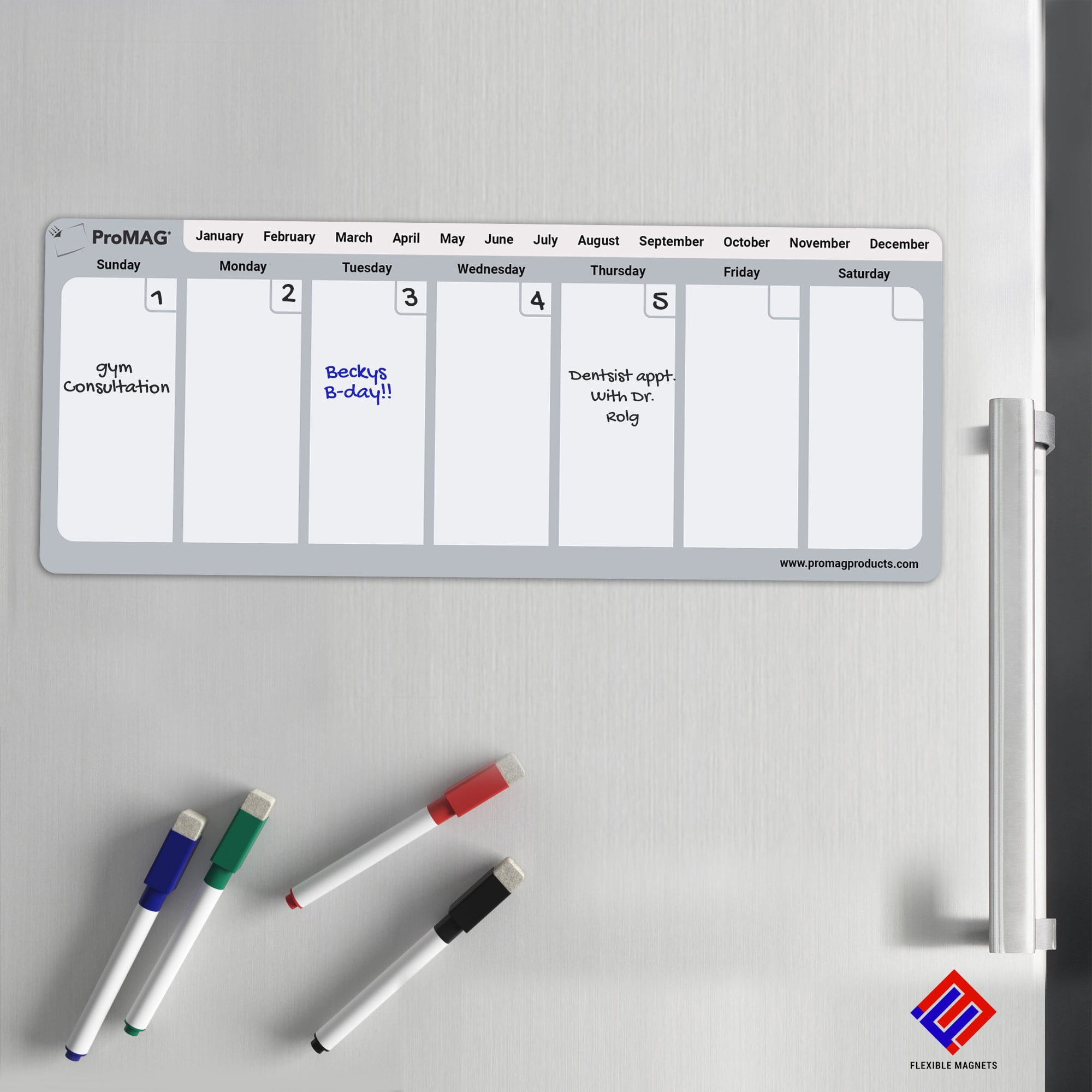 Flexible Magnets - 4.25 x 11 Inches Weekly Dry Erase Magnetic Calendar 3 Pack (Grey)