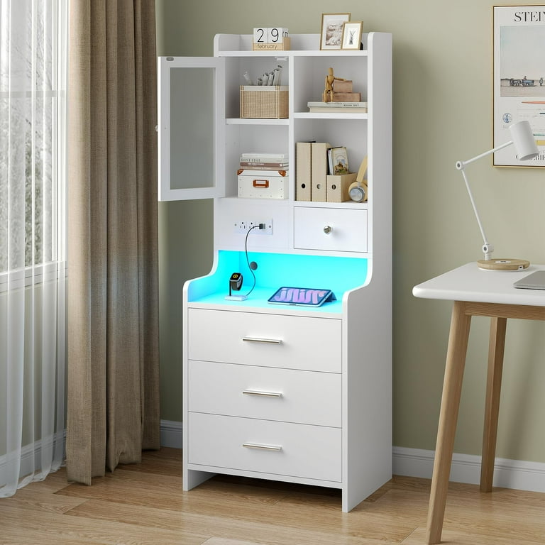 【希少】 HAKUHO FURNITURE（白鳳家具） ナイトテーブル　電話台 Afuhokles Tall Nightstand with USB Outlets, 4 Drawers, LED