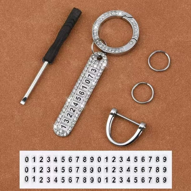 Cahin de llave de coche Bling con placa de número de estacionamiento temporal, llavero de coche con diamantes de imitación de cristal de aleación de Zinc, accesorio para coche