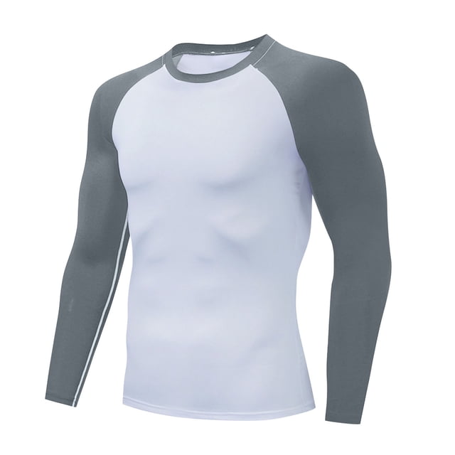 cllios Men's Compression Shirts Long Sleeve Athletic Workout Sports Undershirt Base Layer Colorblock Print Crewneck Muscle Tshirts