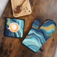 thumbnail image 5 of Blue Marble Gold Wave Pattern Kitchen Oven Mitt and Pot Holder Sets 2 Pcs for Baking, Cooking and Grilling, Heat Resistant Up To 392 °F, 5 of 7