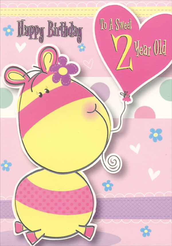 CUTE GLITTER COATED BEAR & BALLOONS 2 TODAY 2ND BIRTHDAY GREETING CARD 
