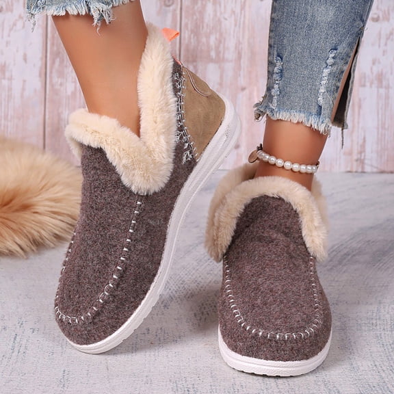 AUDeals Women's Fluffy Snow Boots, Thick Sole Slip On Loafers with Faux Fur Lining, Warm Anti Slip Casual Winter Boots