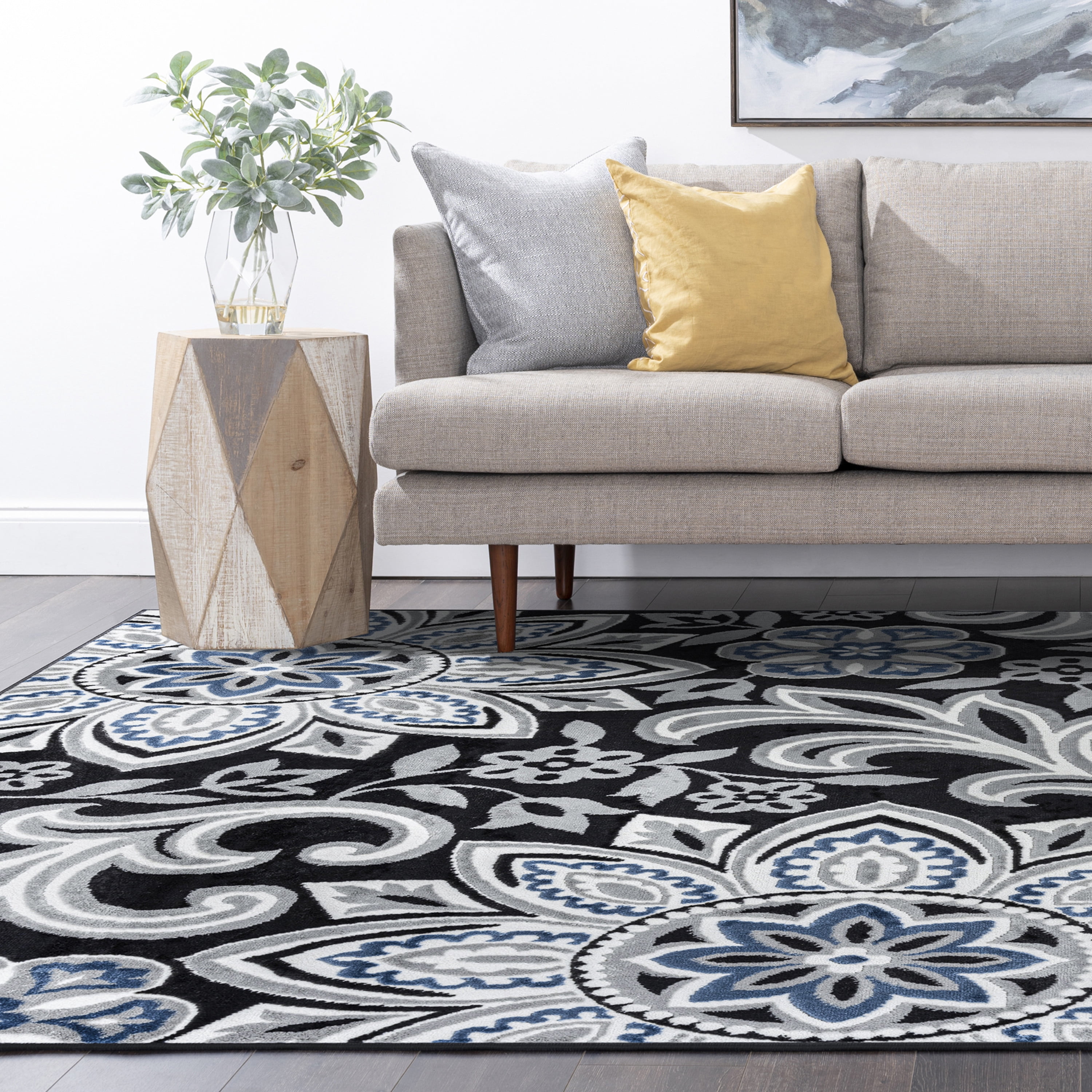 Transitional 5x8 Area Rug (5'3'' x 7'3'') Floral Gray, Charcoal Living Room Easy to Clean