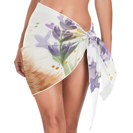 Little Cat Sunflowers Lavender Butterfly Women Coverups Beach Cover Up Chiffon Swimsuit Bikini Wrap Short Skirt Beach Slit Tie Waist