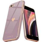 Phone Case iPhone SE 2022, SE 2020, iPhone 7 Case, iPhone 8 Women Girl Cute Love-Heart Luxury Bling Soft Back Cover Camera Protection Bumper Silicone Shockproof, Lavender