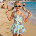 thumbnail image 3 of COEQINE Girls One Piece Swimsuit with Skirt, Scoop Neck & V Back Fashion Swimming Bathing Suit Sleeveless Summer Beach Swimwear for Kids Age 3-4, Capybara Lemon Heart Blue, 3 of 8