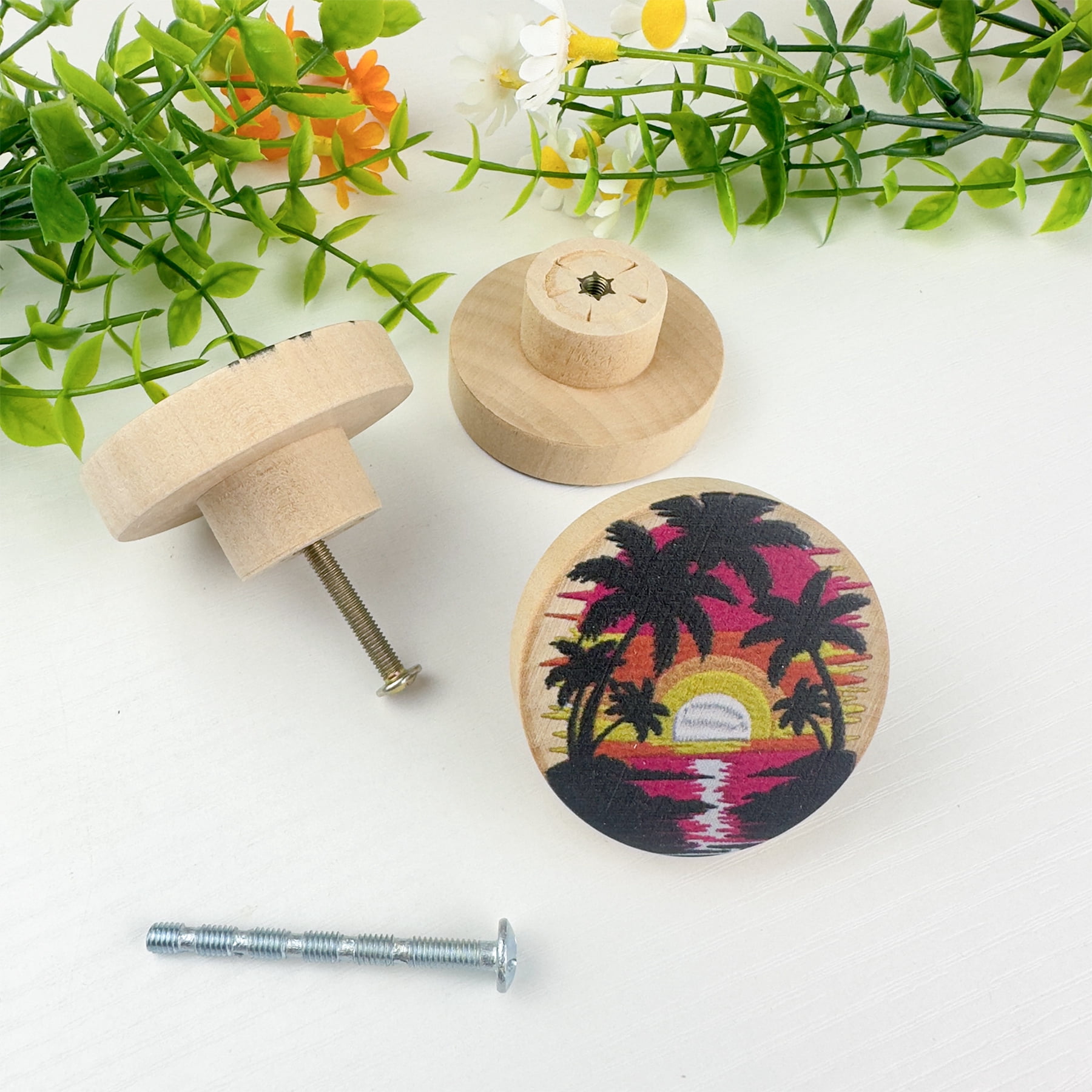 Jamjam 8Pack 1.5" Wooden Seaside Coconut Tree Decorative Cabinet Kitchen Drawer Dresser Knobs Cupboard Wardrobe Furniture Drawer Handles Pulls