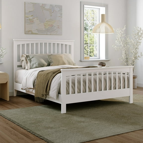 Camilla Queen Wood Low Profile Platform Bed with Matching Footboard in White