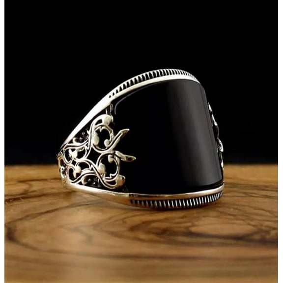 925 Sterling Silver Black yx Ring for Men, Retro Turkish Style Vintage Cocktail Statement Ring, Luxurious Trendy Gemstone Ring, Handmade Delicate Statement Jewelry Size