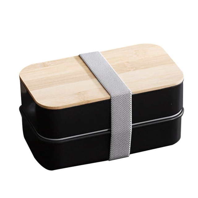 Caja Bento Caja de Almuerzo Estilo JaponéS de 2 Niveles, Compartimentos para NiñOs Chicos Chicas y Mujeres Hombres Adultos PreparacióN de Comidas Negro