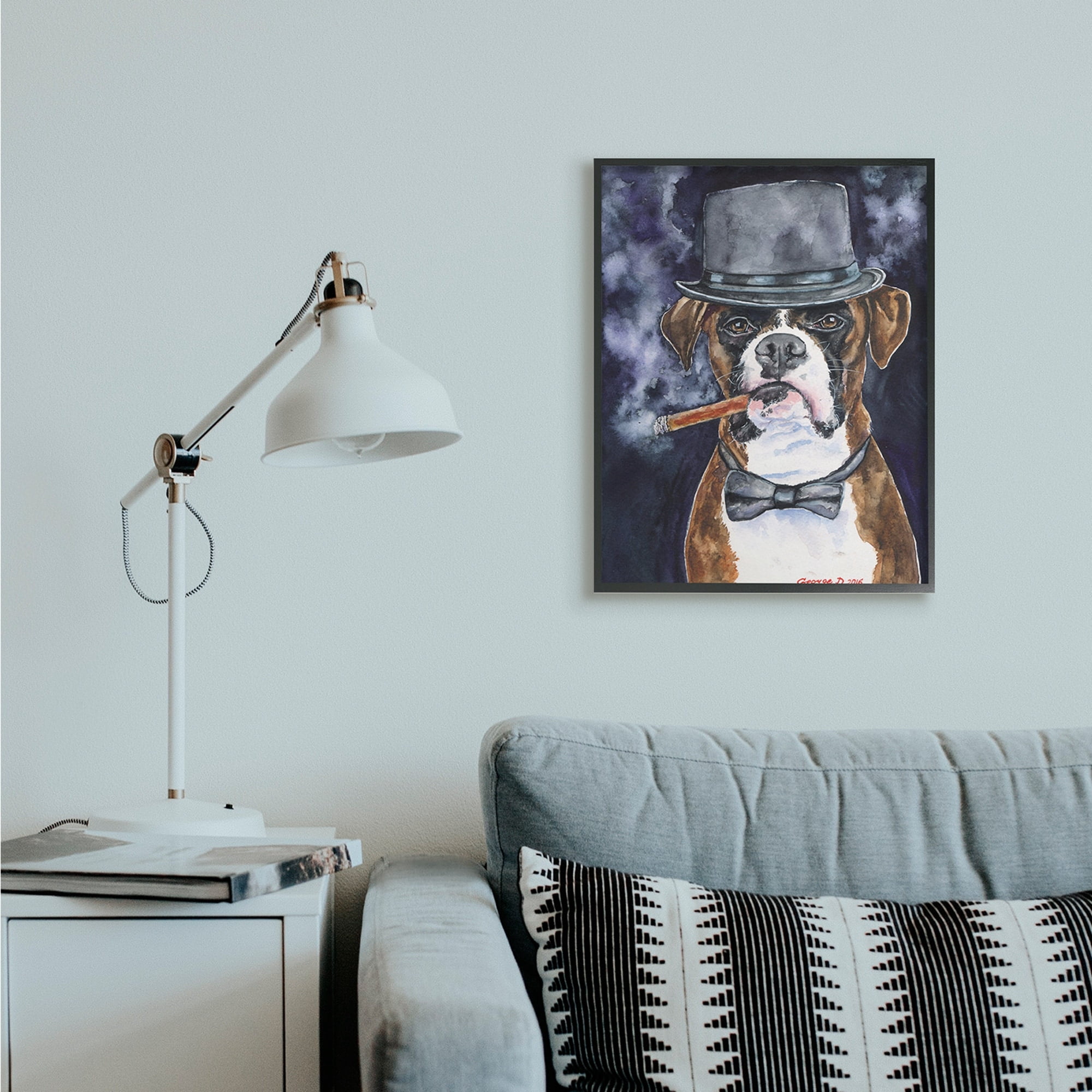 Stupell Industries Sophisticated Boxer Dog Portrait Top Hat Pet Black Framed, 24 x 30, Design by George Dyachenko