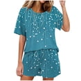 thumbnail image 2 of Simua Pajamas Short Sleeve Two Piece Sleepwear for Women, Women's Summer Casual Print Round Neck Tops Pockets with Shorts Loose Loungewear Pjs Set, Size S-XXL, 2 of 6