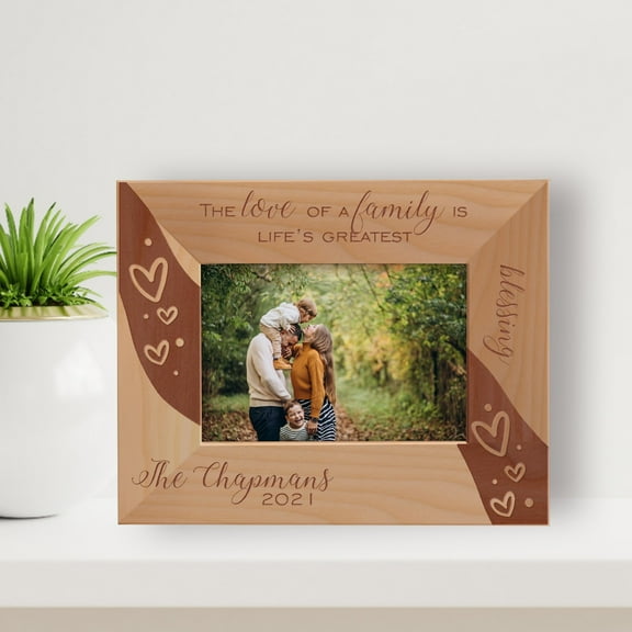 The Love Of A Family Is Life's Greatest Blessing Personalized Wooden Frame-5" x 3 1/2" Brown Horizontal