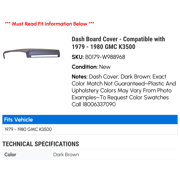 Dash Board Cover - Compatible with 1979 - 1980 GMC K3500