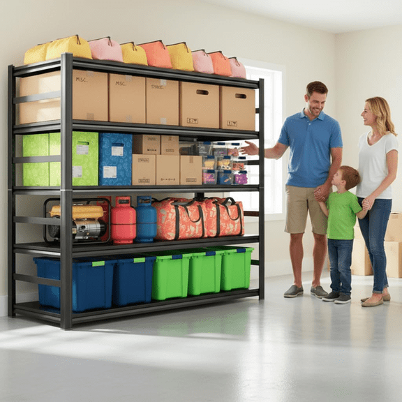 72''H × 36''W Garage Shelving, 5 Tier Heavy Duty Metal Garage Storage Shelves, Metal Shelving,3000lbs Adjustable Standing Shelf and Thickened Double-Layer Posts for Kitchen,Warehouse,Basement