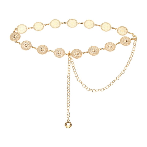 Western Metal Concho Chain Belt, Chain Waist Belts for Women Dresses Jeans Country Concert Outfit, Gold Sun