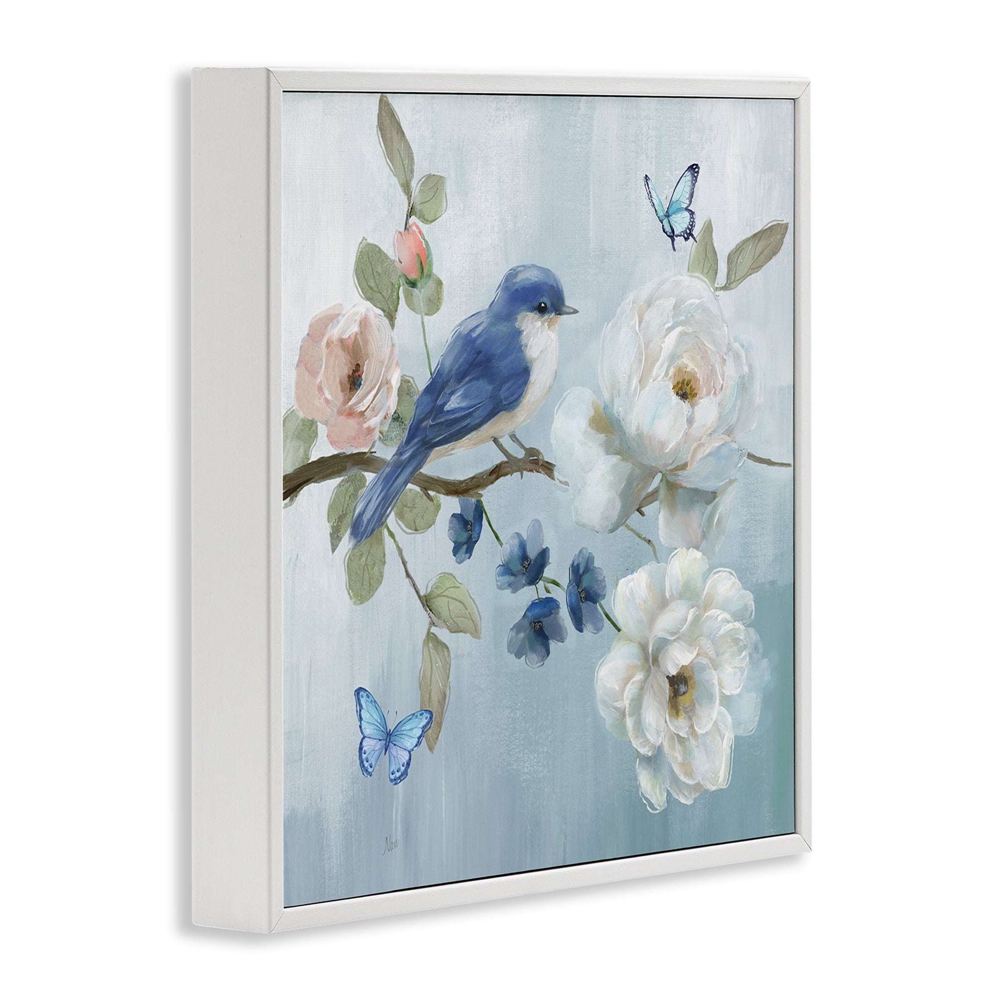 Stupell Industries Blue Bird Tranquility White Framed Giclee Art, design by Nan
