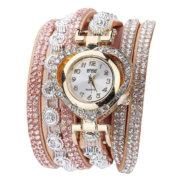 Reloj de pulsera de diamantes de imitación para mujer, reloj de pared, reloj de pulsera Marfil