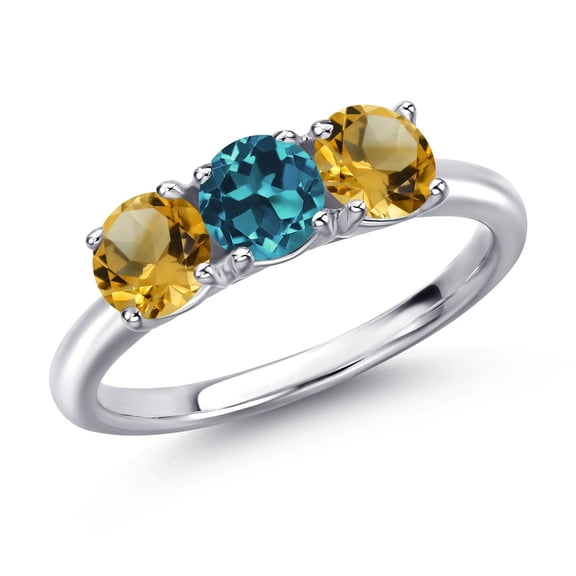 Gem Stone King 925 Sterling Silver London Blue Topaz and Yellow Citrine Engagement Ring for Women | 1.60 Cttw | Round 5MM | Gemstone November Birthstone | Size 8