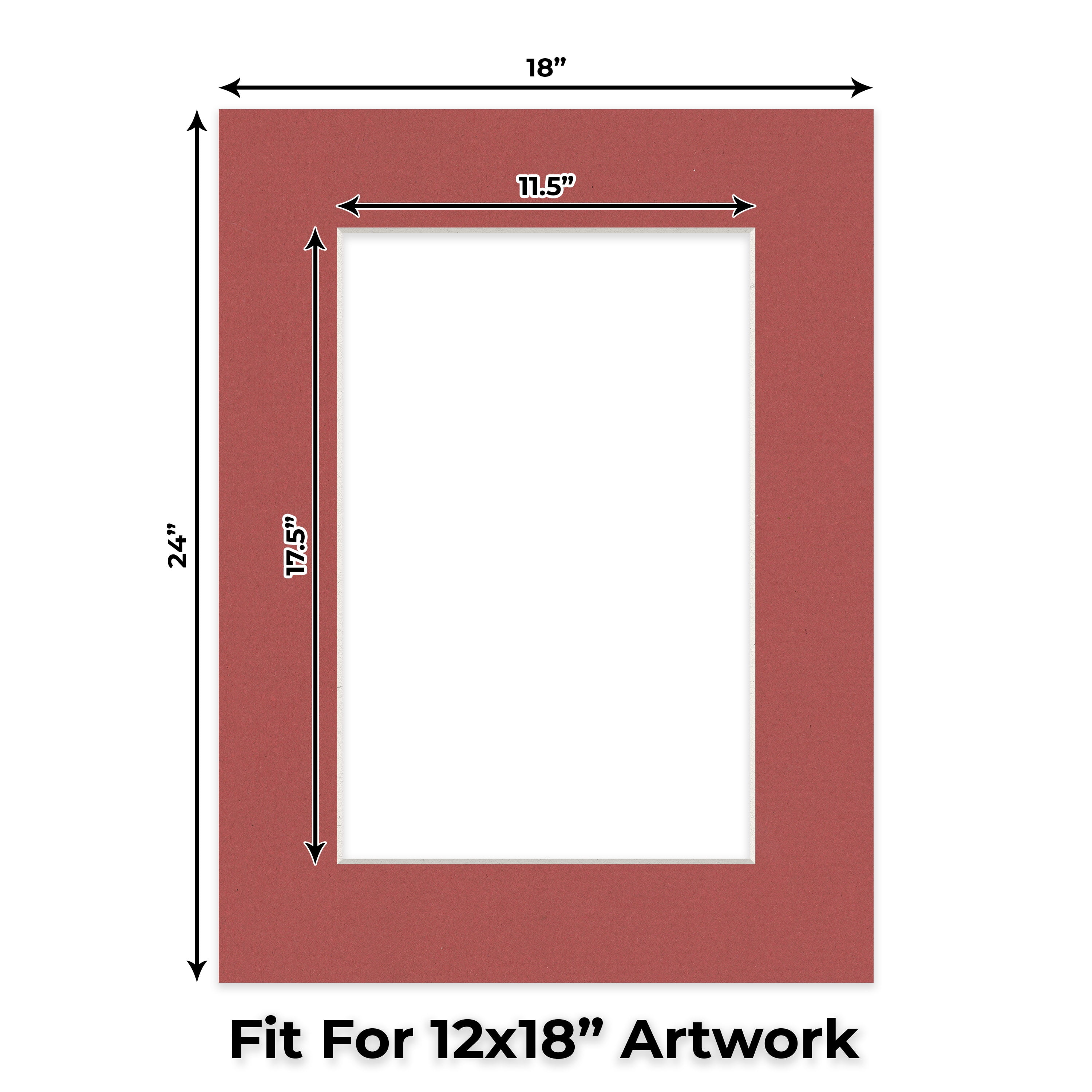 Brick Red Picture Frame Mat for 18x24 Frames - Fits 12x18 Photos - 50 Mats