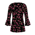 thumbnail image 5 of CYMMPU Floral Printed Button V Neck Flare Sleeve Blouses for Women Dressy Casual Tunic Tops Fall Fashion Shirts Spring Tops 3/4 Sleeve Loose Fit Pleated Dressy T-Shirts Multicolor M, 5 of 5