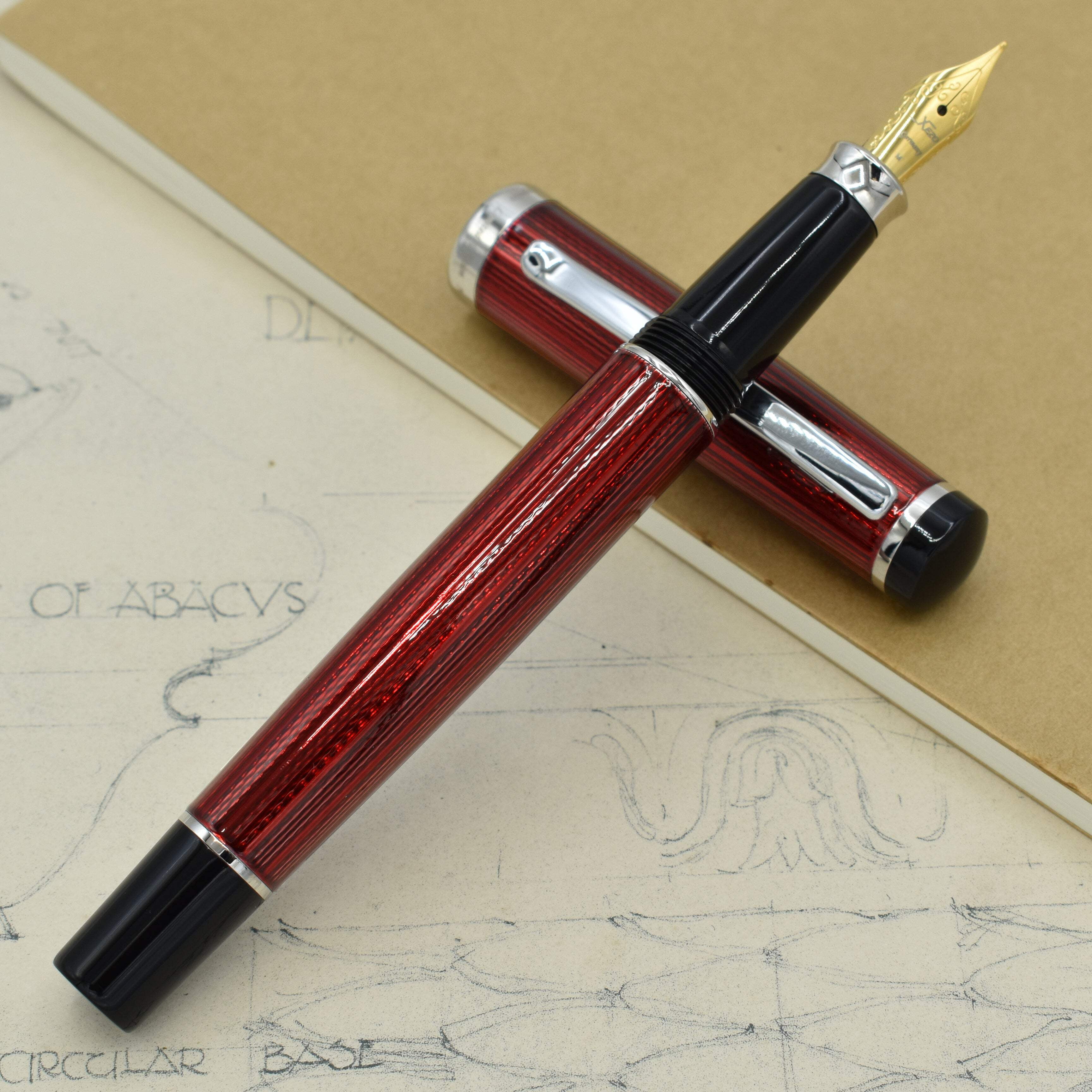 Xezo Xezo Incognito™ Diamond-Cut Lacquered Brass Fountain Pen (Medium Nib) - Burgundy Red