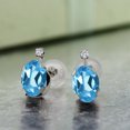 thumbnail image 2 of Gem Stone King 2.01 Ct Oval Swiss Blue Topaz G/H Lab Grown Diamond 14K White Gold Earrings, 2 of 3