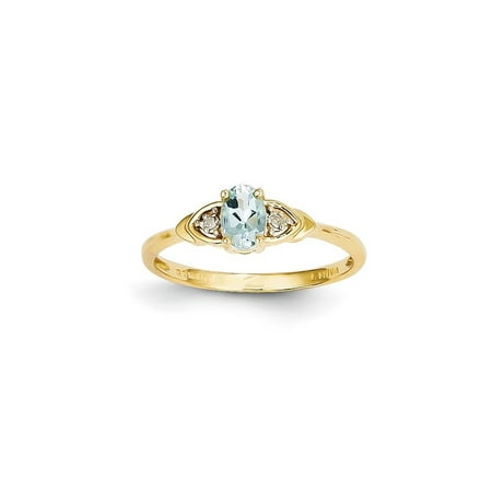 - 14k Yellow Gold Diamond Blue Aquamarine Band Ring Size 7.00 Stone Birthstone March Set Style Fine Jewelry For Women Gift Set