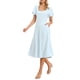 thumbnail image 4 of Vestido de manga abullonada para mujer, escote cuadrado, vestido midi de verano con fruncidos y bolsillos, talla XS, azul, 4 of 6
