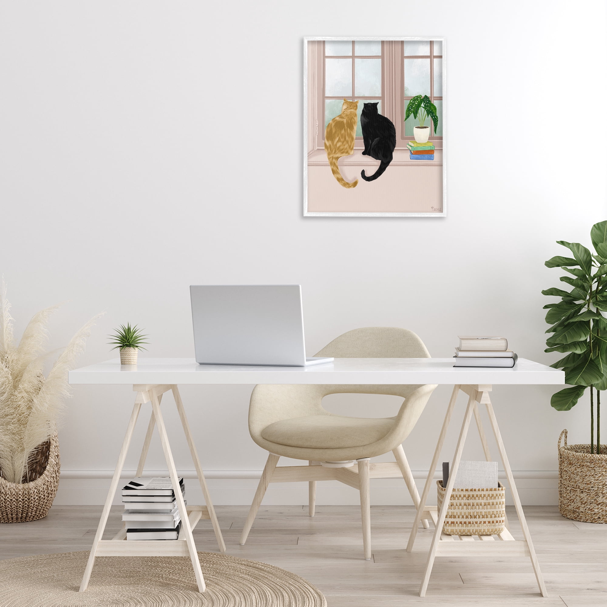 Stupell Industries Cat Pair in Windowsill Animals & Insects Painting White Framed Art Print Wall Art, 24 x 30