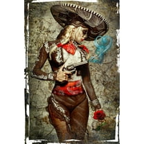El Mariachi Muerte Amore By Daveed Benito – Poster - Poster Print - Wooden Hanging Scroll Frame 11 x 17 Inch Poster