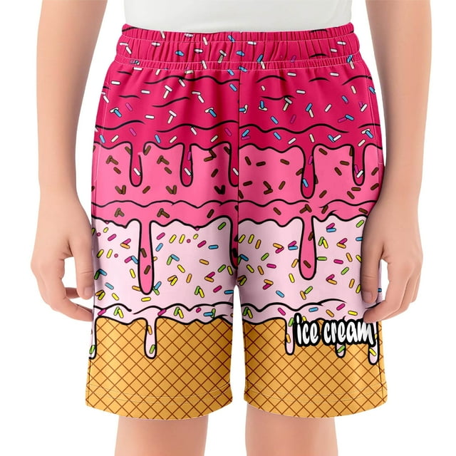 Boy's Ice Cream Patchwork Drawstring Waist Printed Summer Boho Track Shorts 2-14Years
