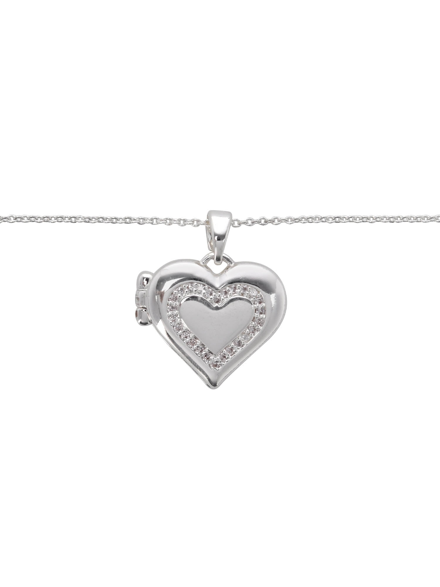 Believe by Brilliance Women's Adult Female Fine Silver Plated Heart Locket with CZ Pendant Necklace