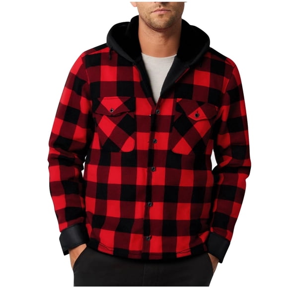 Mens Faddish Solid Long Sleeves Button Hooded Outwear Sports Coat Jacket