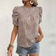 thumbnail image 4 of Blusa de manga corta color caqui con puños elásticos, talla XL, estampado de leopardo elegante, 4 of 8
