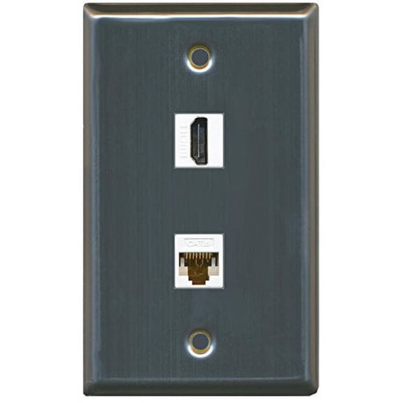 RiteAV (1 Gang Flat HDMI Cat6 Wall Plate Stainless Steel